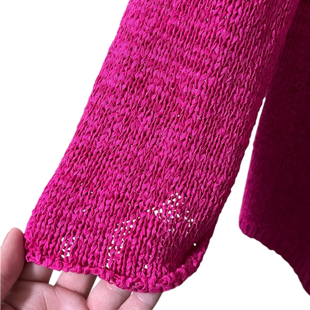 Lilly Pulitzer fuchsia pink scoop neck long sleeve open knit sweater - Picture 7 of 10
